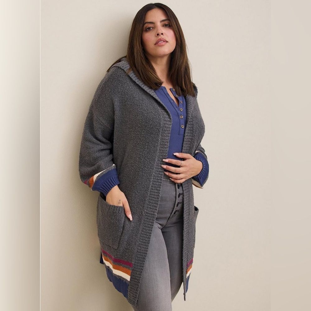 Torrid Comfy Oversized Knit Boho Autumn Hooded Open Front Cardigan Sweater 2X